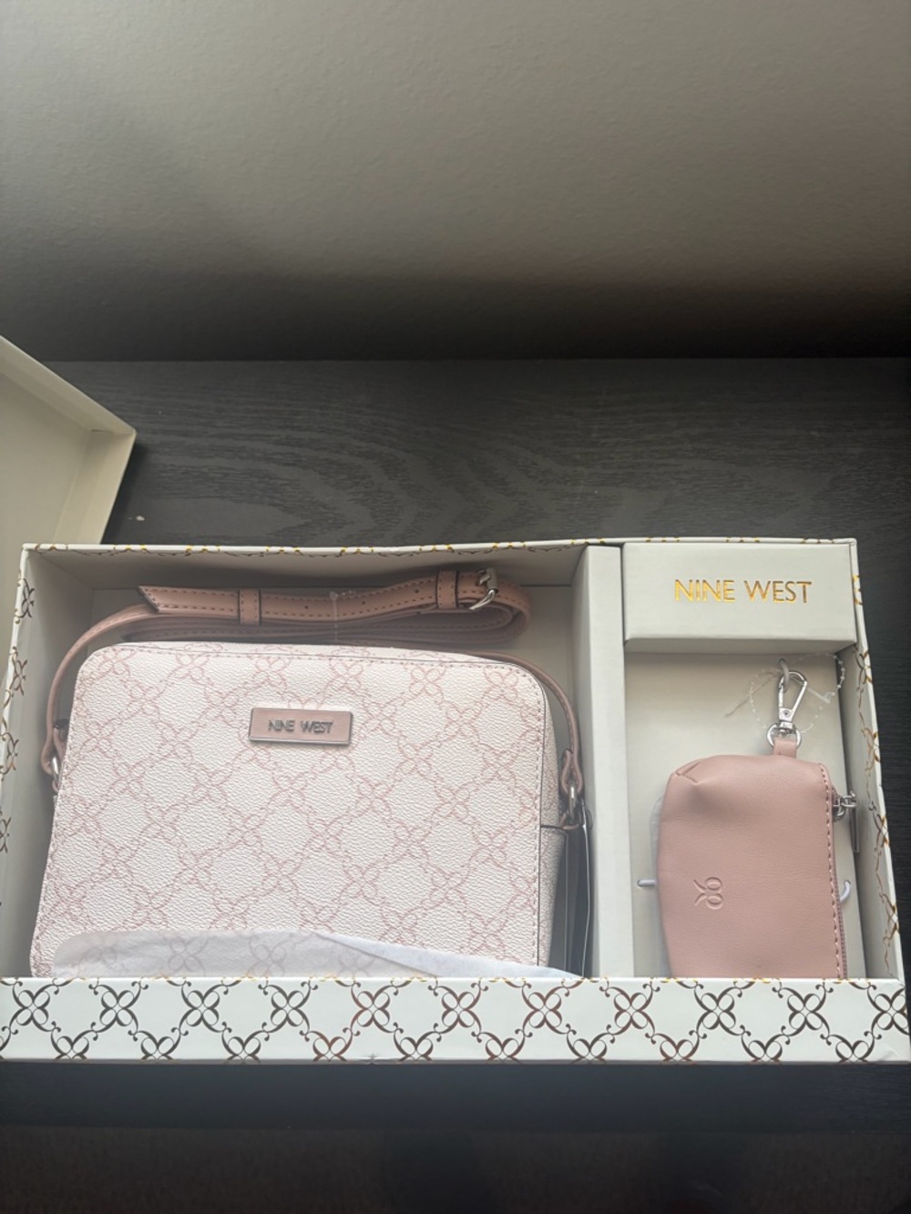Nine West Blush Pink Logo-Print Crossbody with Matching Key Pouch